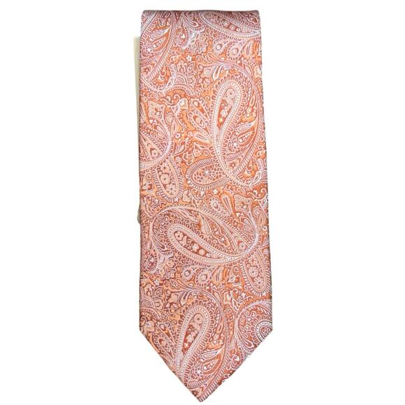 Countess Mara Augustin 100% Silk Orange White Paisley Tie 60” Hand Made - Picture 1 of 5